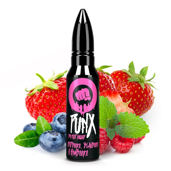 Erdbeere, Blaubeere & Himbeere - Punx by Riot Squad - 15ml Aroma in 60ml Flasche